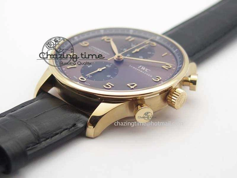 Portuguese IW371482 ZF 1:1 Best Edition RG Gray Dial Gold Markers On Black Leather Strap A79350