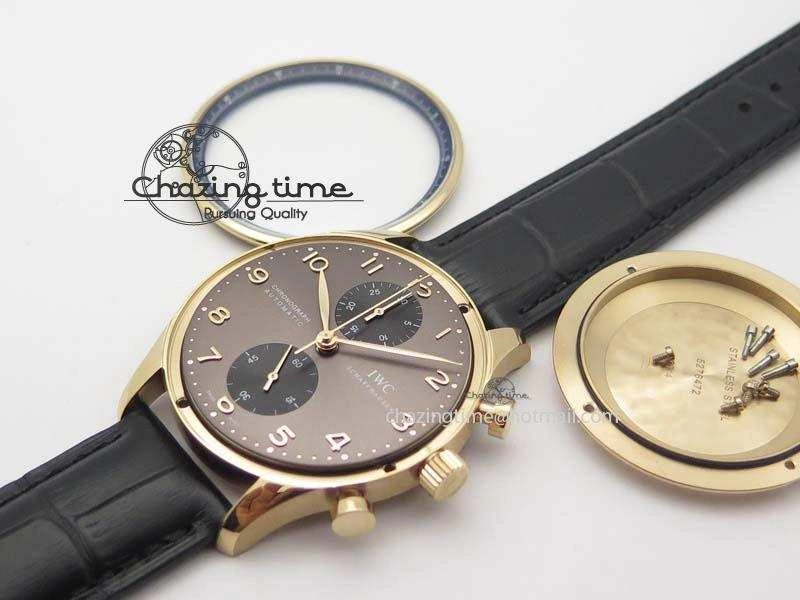 Portuguese IW371482 ZF 1:1 Best Edition RG Gray Dial Gold Markers On Black Leather Strap A79350