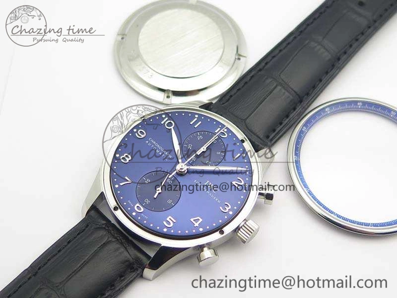 Portuguese IW371491 ZF 1:1 Best Edition SS Blue Dial On Leather Strap A79350 (Slim Movement) V3