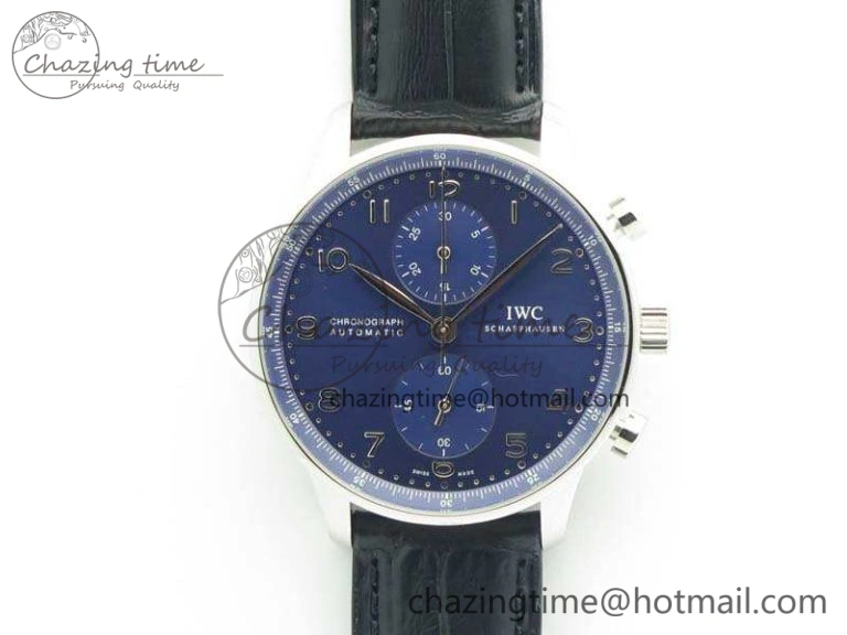 Portuguese IW371491 ZF 1:1 Best Edition SS Blue Dial On Leather Strap A79350 (Slim Movement) V3