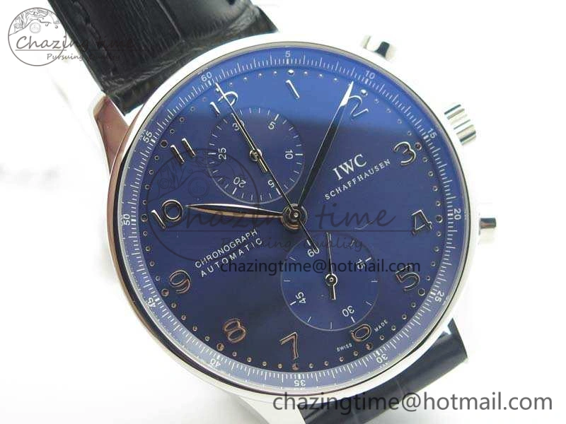 Portuguese IW371491 ZF 1:1 Best Edition SS Blue Dial On Leather Strap A79350 (Slim Movement) V3
