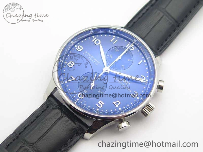 Portuguese IW371491 ZF 1:1 Best Edition SS Blue Dial On Leather Strap A79350 (Slim Movement) V3