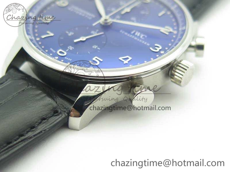 Portuguese IW371491 ZF 1:1 Best Edition SS Blue Dial On Leather Strap A79350 (Slim Movement) V3