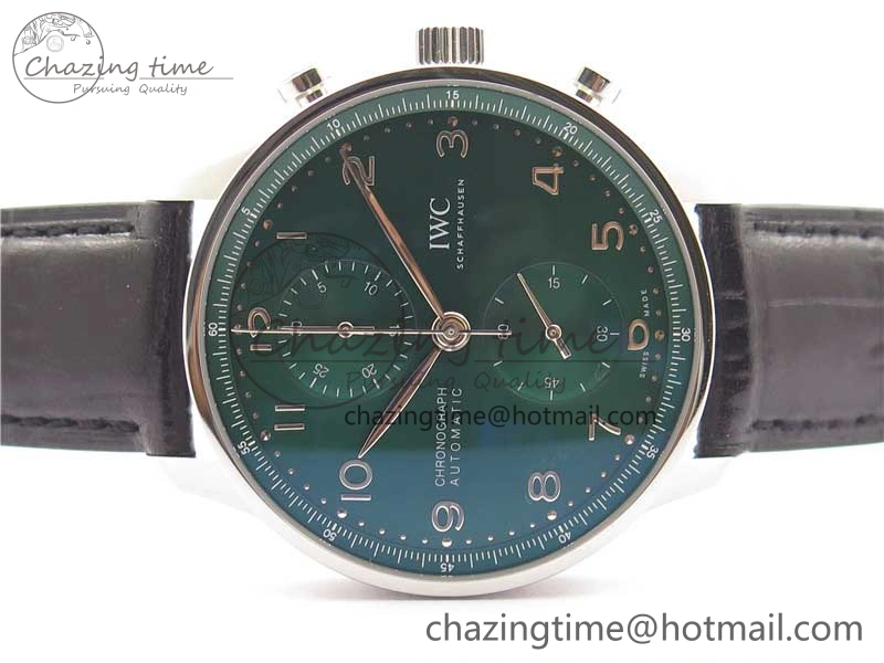 Portuguese IW371615 ZF 1:1 Best Edition SS Green Dial on Black Leather Strap A96355 V3
