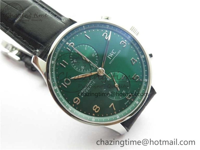 Portuguese IW371615 ZF 1:1 Best Edition SS Green Dial on Black Leather Strap A96355 V3