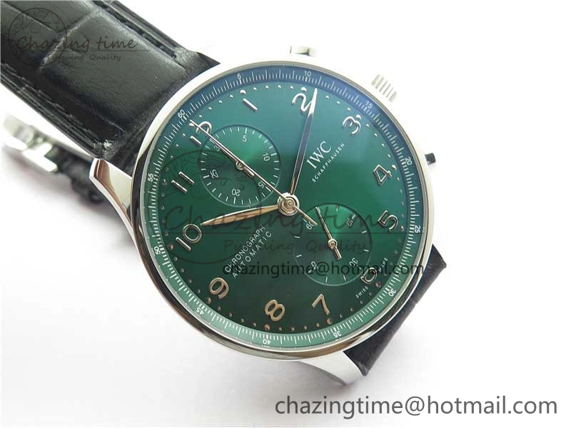 Portuguese IW371615 ZF 1:1 Best Edition SS Green Dial on Black Leather Strap A96355 V3