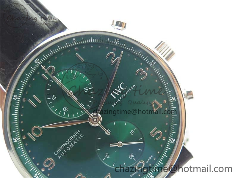 Portuguese IW371615 ZF 1:1 Best Edition SS Green Dial on Black Leather Strap A96355 V3