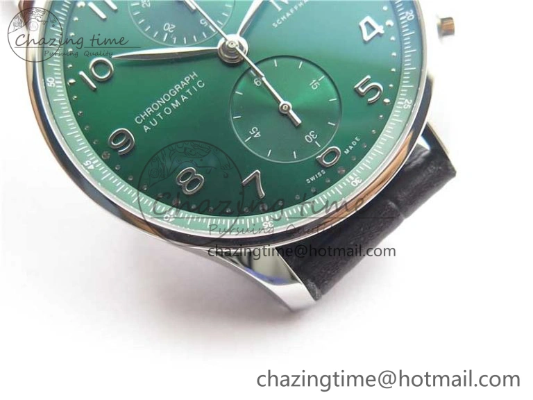 Portuguese IW371615 ZF 1:1 Best Edition SS Green Dial on Black Leather Strap A96355 V3