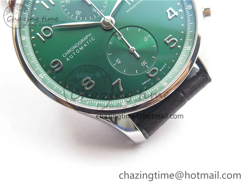 Portuguese IW371615 ZF 1:1 Best Edition SS Green Dial on Black Leather Strap A96355 V3