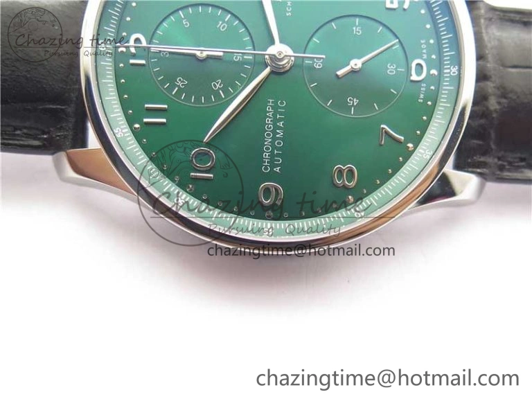 Portuguese IW371615 ZF 1:1 Best Edition SS Green Dial on Black Leather Strap A96355 V3