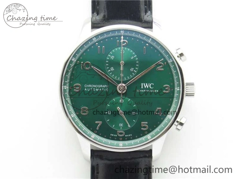 Portuguese IW371615 ZF 1:1 Best Edition SS Green Dial on Black Leather Strap A96355 V3