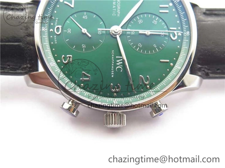 Portuguese IW371615 ZF 1:1 Best Edition SS Green Dial on Black Leather Strap A96355 V3
