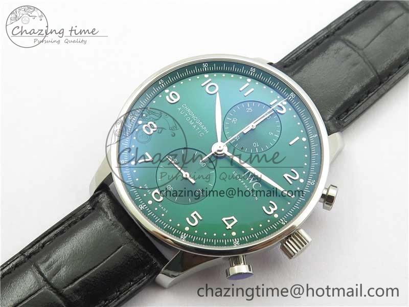 Portuguese IW371615 ZF 1:1 Best Edition SS Green Dial on Black Leather Strap A96355 V3