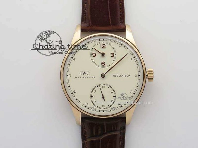 Portuguese IW5444 RG White Dial RG Numbers On Brown Leather Strap A6498