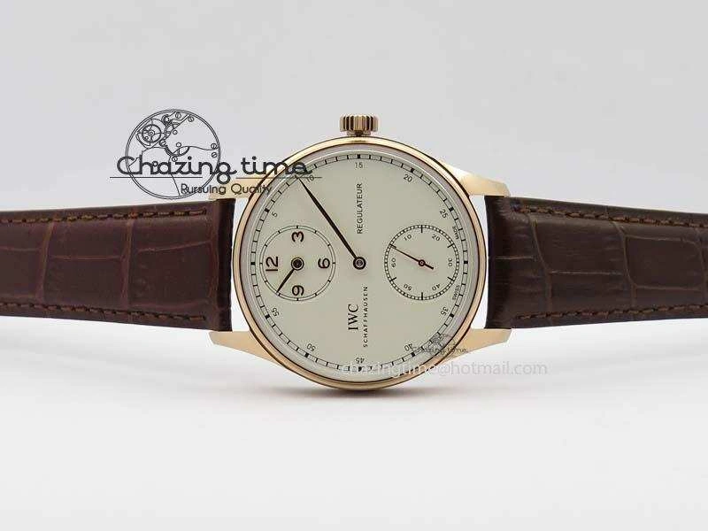 Portuguese IW5444 RG White Dial RG Numbers On Brown Leather Strap A6498