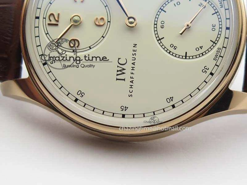 Portuguese IW5444 RG White Dial RG Numbers On Brown Leather Strap A6498