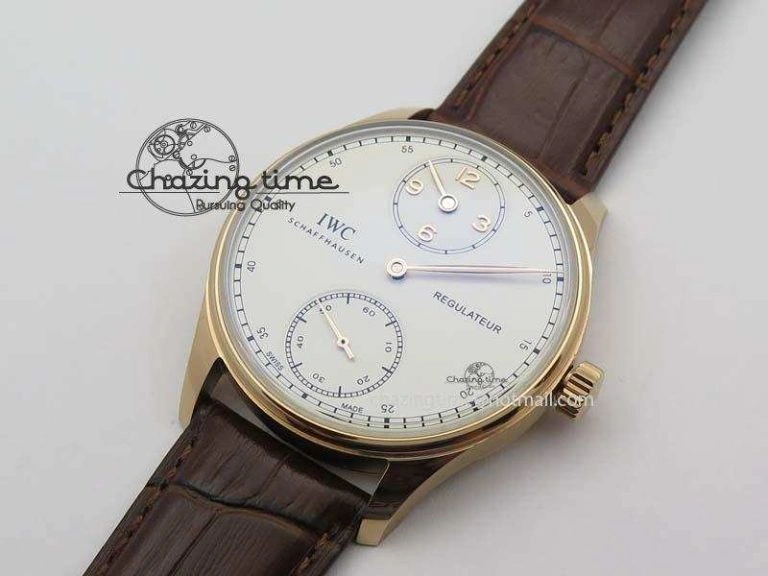 Portuguese IW5444 RG White Dial RG Numbers On Brown Leather Strap A6498