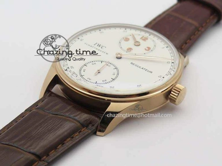 Portuguese IW5444 RG White Dial RG Numbers On Brown Leather Strap A6498