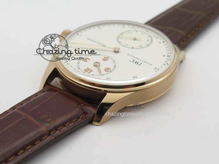 Portuguese IW5444 RG White Dial RG Numbers On Brown Leather Strap A6498