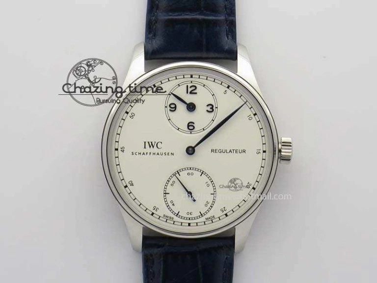Portuguese IW5444 SS White Dial Blue Numbers On Blue Leather Strap A6498