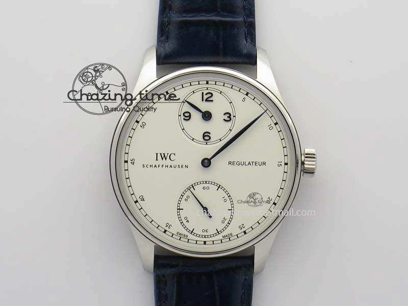 Portuguese IW5444 SS White Dial Blue Numbers On Blue Leather Strap A6498