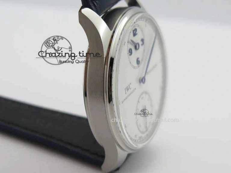 Portuguese IW5444 SS White Dial Blue Numbers On Blue Leather Strap A6498
