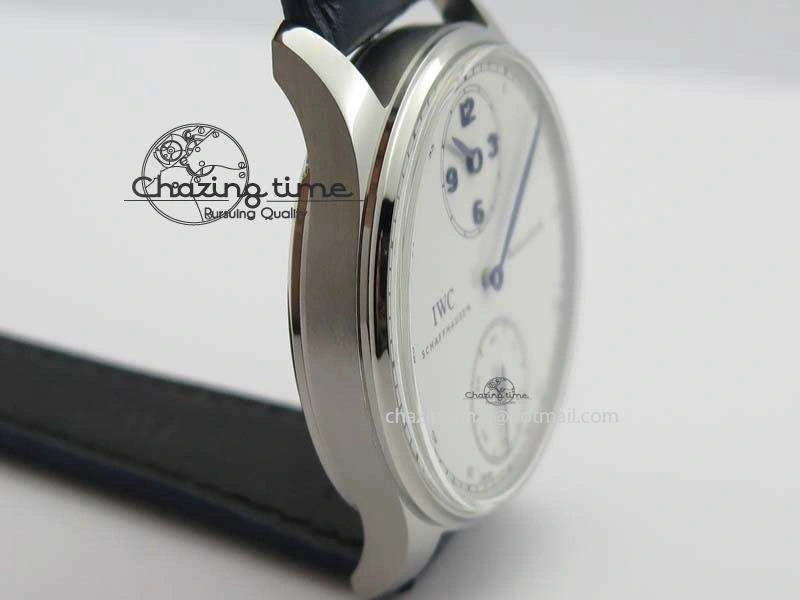Portuguese IW5444 SS White Dial Blue Numbers On Blue Leather Strap A6498