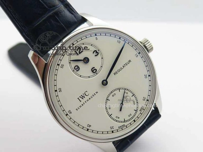 Portuguese IW5444 SS White Dial Blue Numbers On Blue Leather Strap A6498