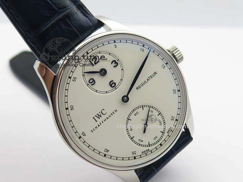 Portuguese IW5444 SS White Dial Blue Numbers On Blue Leather Strap A6498