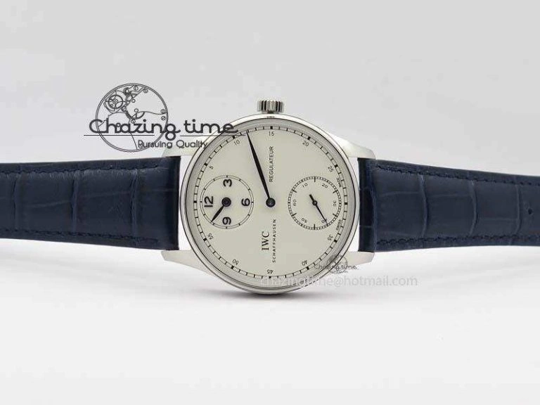 Portuguese IW5444 SS White Dial Blue Numbers On Blue Leather Strap A6498