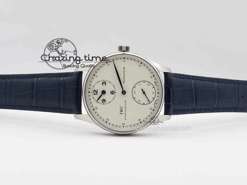 Portuguese IW5444 SS White Dial Blue Numbers On Blue Leather Strap A6498
