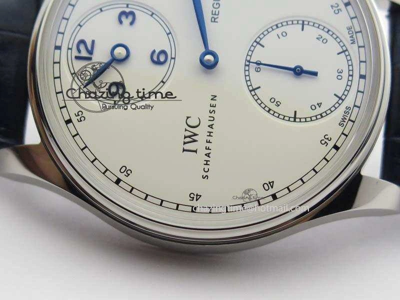 Portuguese IW5444 SS White Dial Blue Numbers On Blue Leather Strap A6498