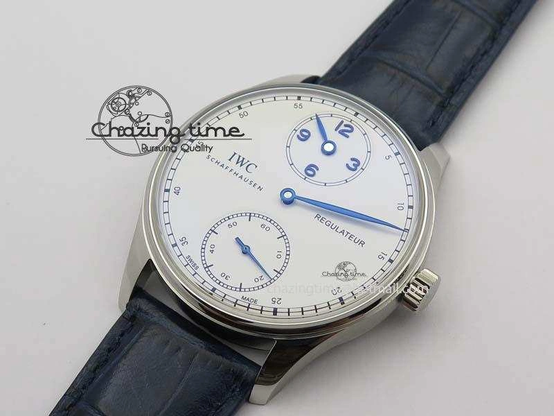 Portuguese IW5444 SS White Dial Blue Numbers On Blue Leather Strap A6498