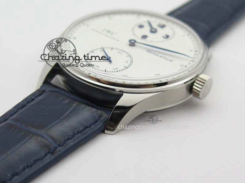 Portuguese IW5444 SS White Dial Blue Numbers On Blue Leather Strap A6498
