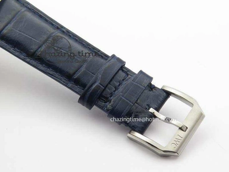 Portuguese IW5444 SS White Dial Blue Numbers On Blue Leather Strap A6498