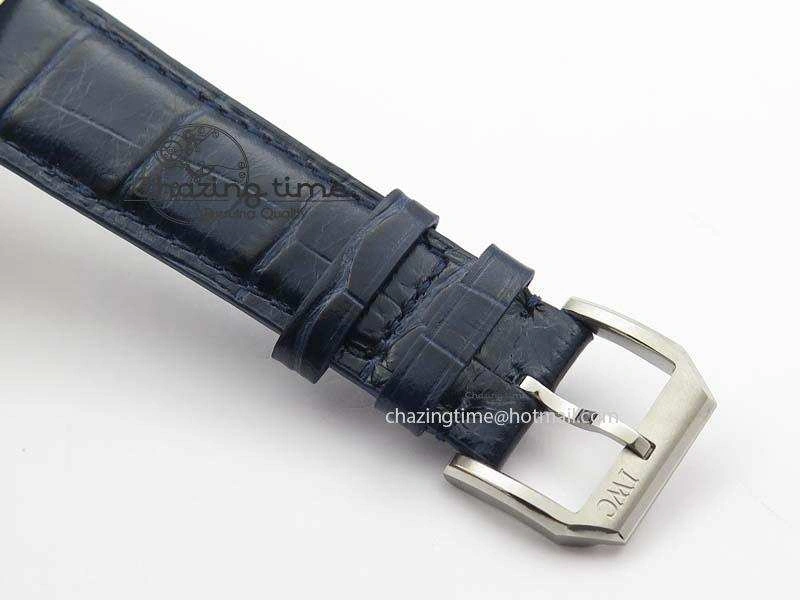 Portuguese IW5444 SS White Dial Blue Numbers On Blue Leather Strap A6498