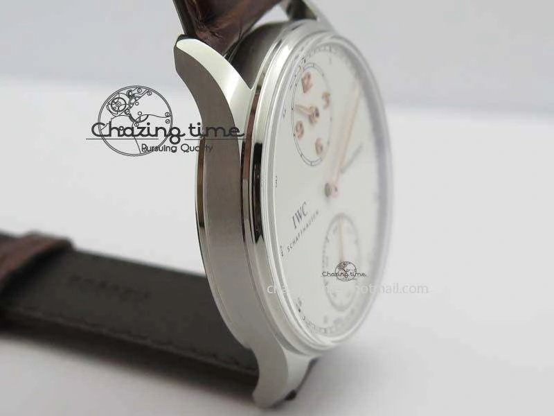 Portuguese IW5444 SS White Dial RG Numbers On Brown Leather Strap A6498