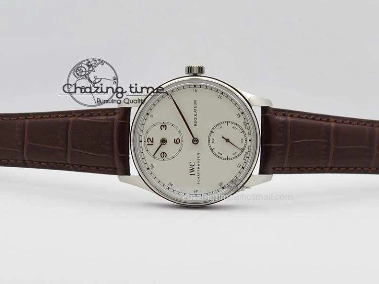 Portuguese IW5444 SS White Dial RG Numbers On Brown Leather Strap A6498