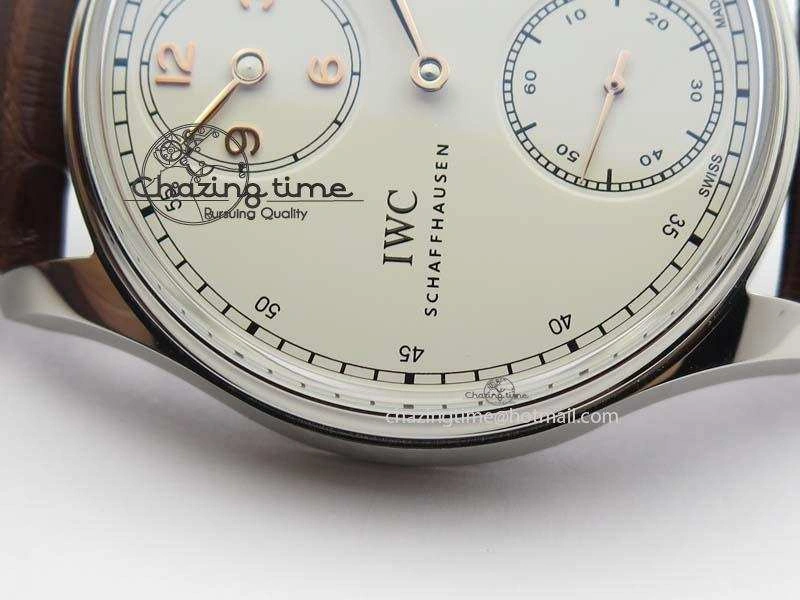 Portuguese IW5444 SS White Dial RG Numbers On Brown Leather Strap A6498