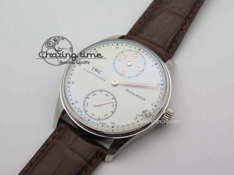 Portuguese IW5444 SS White Dial RG Numbers On Brown Leather Strap A6498