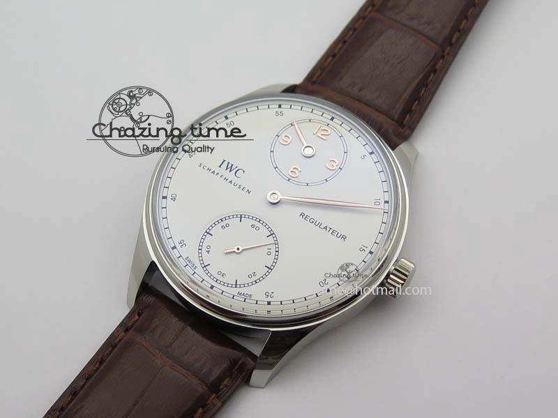 Portuguese IW5444 SS White Dial RG Numbers On Brown Leather Strap A6498