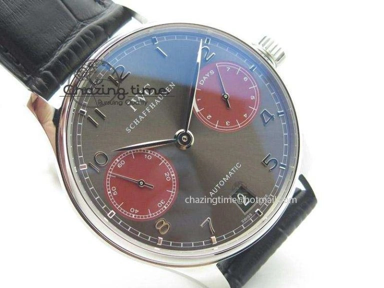 Portuguese Real PR IW500126 ZF 1:1 Best Edition Grey Red Dial On Black Leather Strap A52010 V2