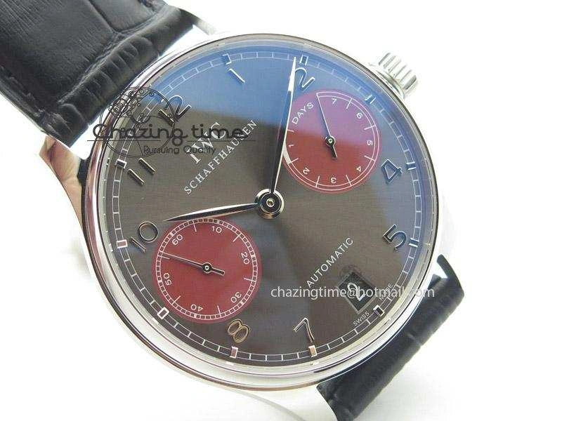 Portuguese Real PR IW500126 ZF 1:1 Best Edition Grey Red Dial On Black Leather Strap A52010 V2