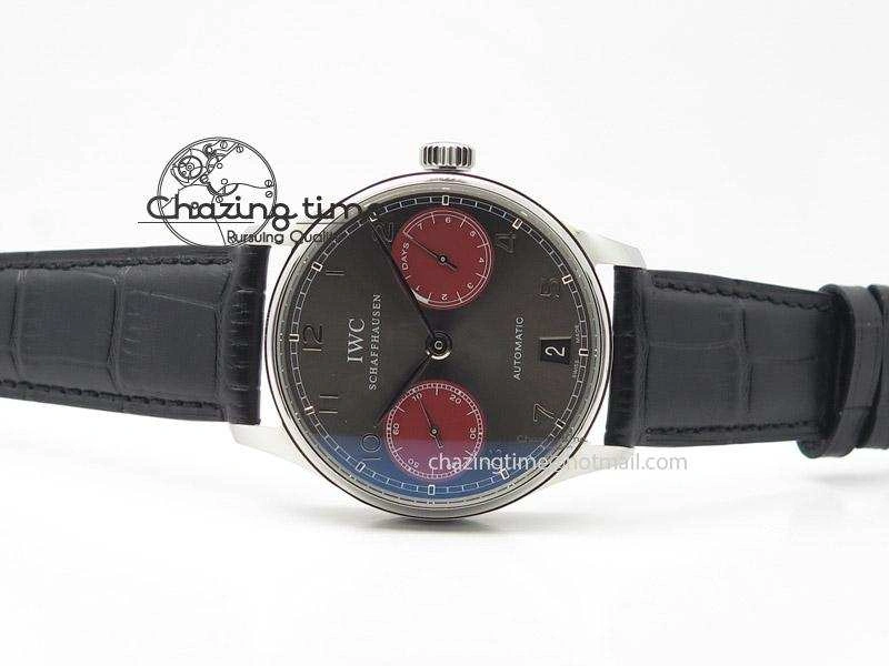 Portuguese Real PR IW500126 ZF 1:1 Best Edition Grey Red Dial On Black Leather Strap A52010 V2