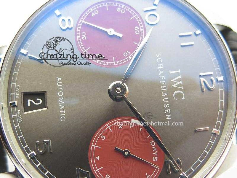 Portuguese Real PR IW500126 ZF 1:1 Best Edition Grey Red Dial On Black Leather Strap A52010 V2