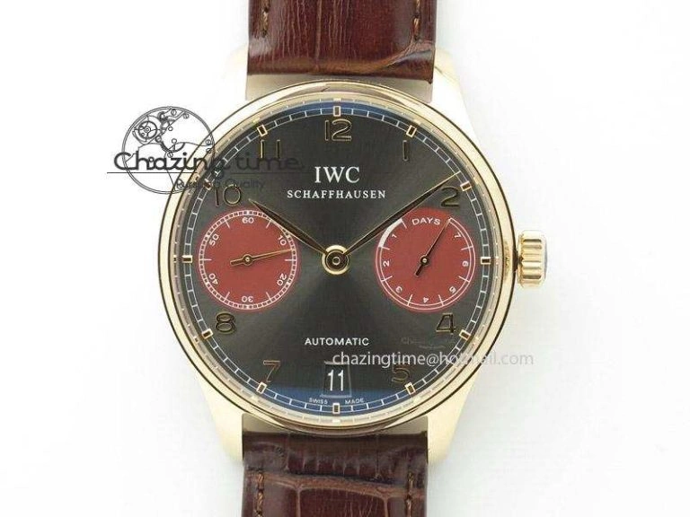 Portuguese Real PR IW500127 RG ZF 1:1 Best Edition Grey Red Dial On Brown Leather Strap A52010 V2
