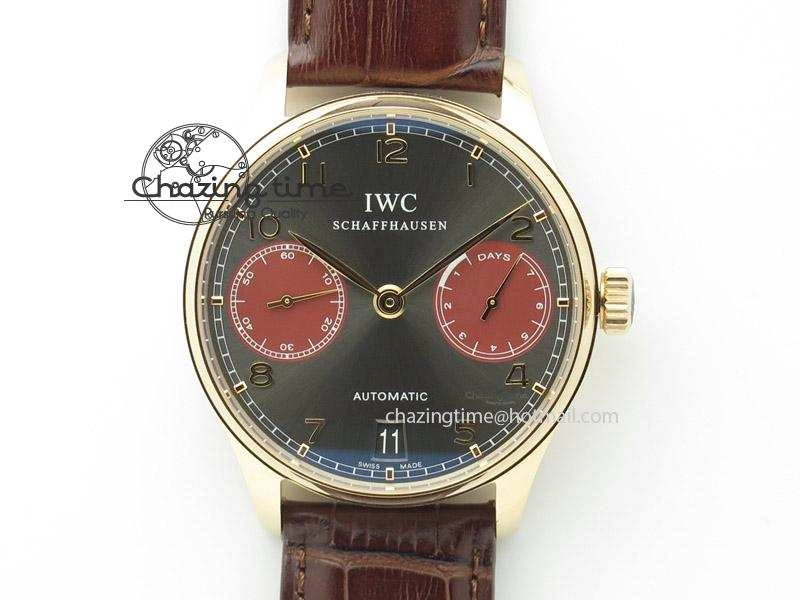 Portuguese Real PR IW500127 RG ZF 1:1 Best Edition Grey Red Dial On Brown Leather Strap A52010 V2