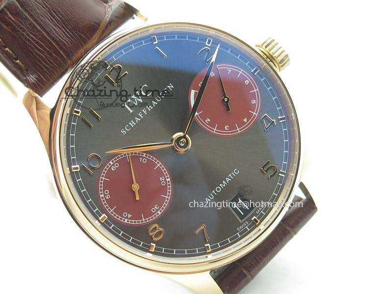 Portuguese Real PR IW500127 RG ZF 1:1 Best Edition Grey Red Dial On Brown Leather Strap A52010 V2