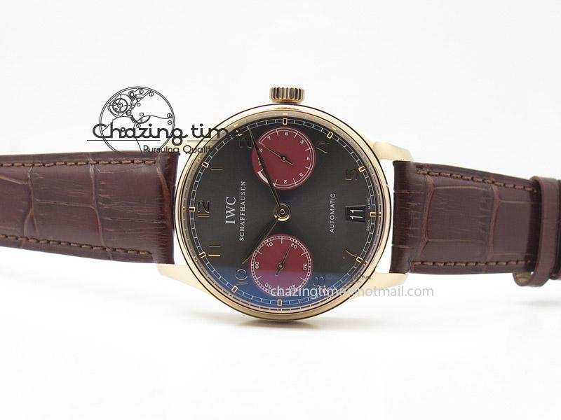 Portuguese Real PR IW500127 RG ZF 1:1 Best Edition Grey Red Dial On Brown Leather Strap A52010 V2