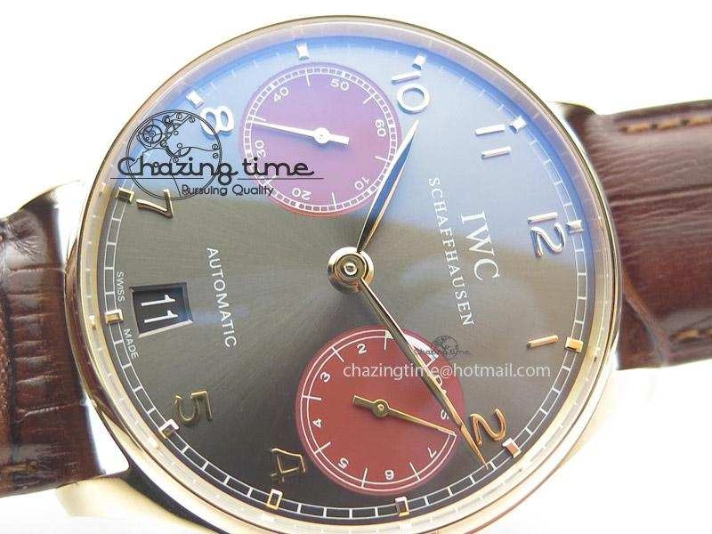 Portuguese Real PR IW500127 RG ZF 1:1 Best Edition Grey Red Dial On Brown Leather Strap A52010 V2